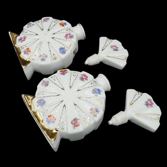 Vintage Pair Milk Glass Hand Painted Scent Bottles Japan - Picture 6 of 7